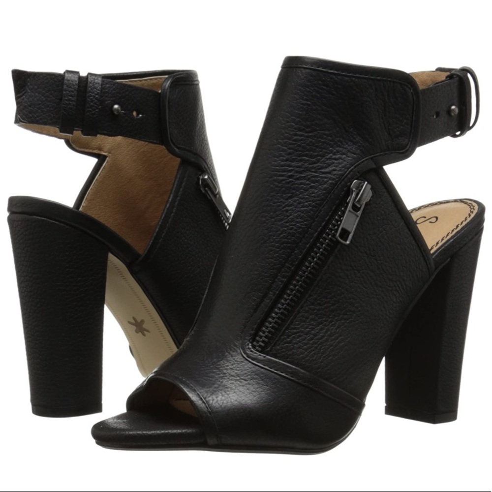 SPLENDID | Black Leather Open Toe Janet Boots 6.5